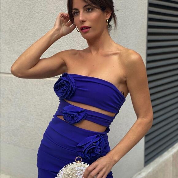 ZARA BLOGGER FAVORITE FLORAL CUT OUT DRESS BLUISH - Picture 4 of 15